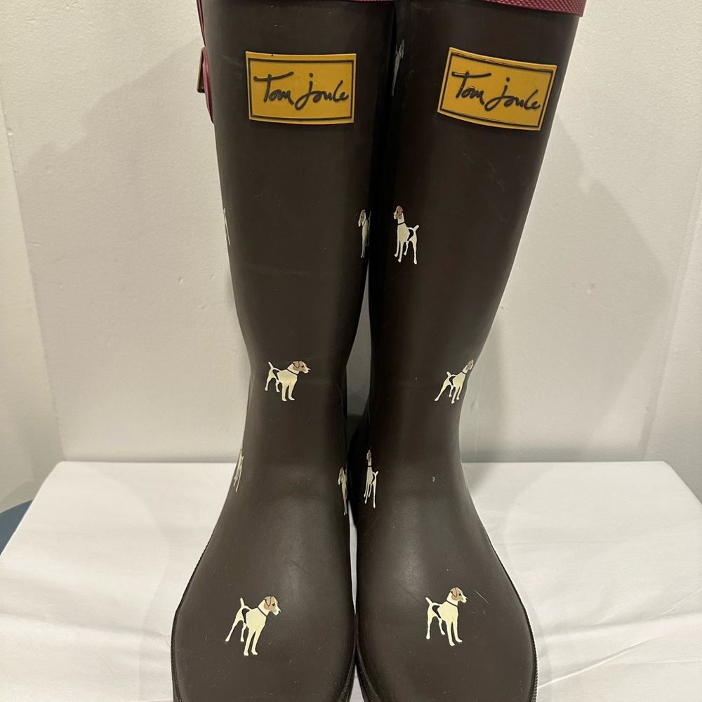Joules Brown Dog Print Rain Boots